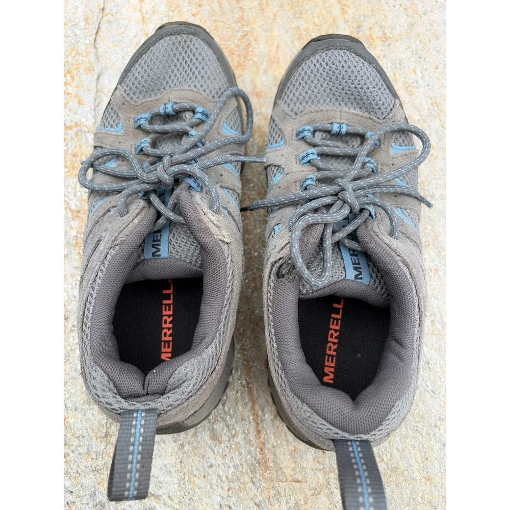 Merrell Alverstone Grey Blue Suede Mesh Hiking Shoes Womens 8 J035938